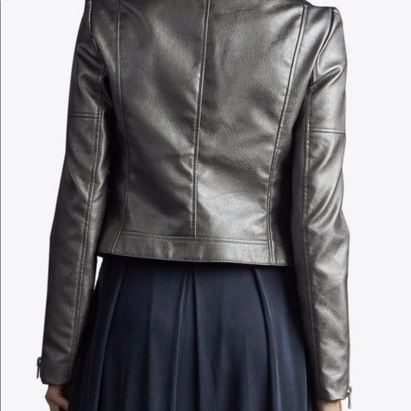 Tart Collection Moto Jacket Gray Vegan Leather Size Medium Double Breasted - Picture 5 of 12